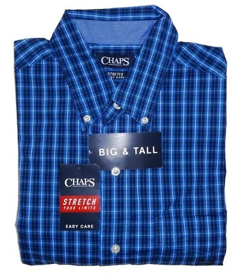 Nueva Camisa Para Hombres Chaps por Ralph Lauren Calce Clásico Elástica Fácil Cuidado Azul A Cuadros Foto 1 de 3