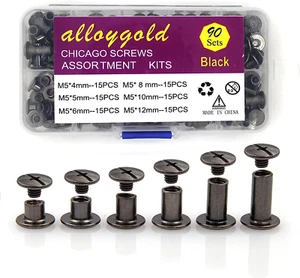 90 Sets Black Chicago Screw Leather Assorted Kit ，6 Sizes of Screw Rivets for Le - Picture 1 of 7