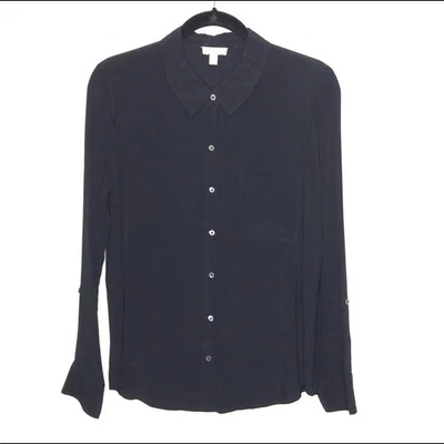 Blusa Minimalista Suave Joie Talla Pequeña Negra Botón Frontal Pestaña Manga Larga Foto 1 de 4