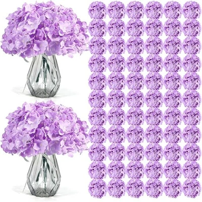 104PCS Purple Artificial Hydrangea Flowers Silk Heads Stems Wedding Home Decor - Image 1 of 4