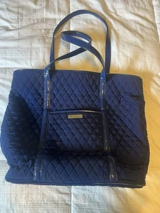 Vera Bradley Classic Large Navy Microfiber Tote Weekender Travel Work Bag - Picture 1 of 5