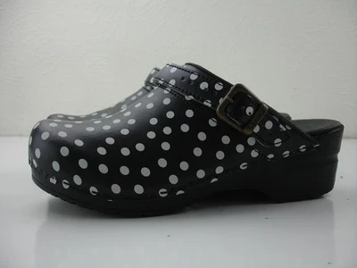Women's 7 7.5 38 Sanita Black Polka Dot Original Danish Clogs Shoes Leather Mule - Image 1 of 4