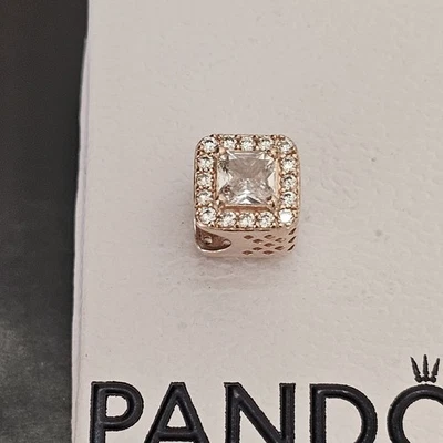 Pandora Rose™ Square Sparkle Halo Geometric Radiance CZ Charm 756207  Free Post - image 1 of 4