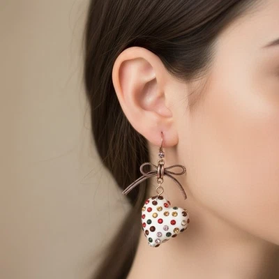 Pendientes Chico’s Polka Corazón Lazo Multicolor Circonita cúbica Confeti Rojo Oro Rosa  Foto 1 de 4