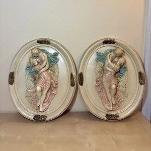 RARE Greek Lovers PAIR of ARTCRAFT Chalkware Wall Plaques, Signed 1533 Vintage - Picture 1 of 8