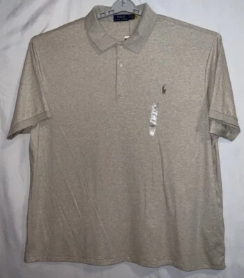 NWT Men Ralph Lauren Luxe Cotton Interlock Short Sleeve Polo Shirt Oatmeal 4XB - Image 1 of 4