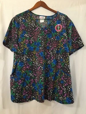 Scrubstar Women's Floral Gray V-Neck Premium Scrub Top Stretch sizes S NEW - Image 1 of 3