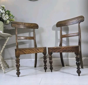 Pair Antique Bar Back Chairs Farmhouse Hall Kitchen Turned Legs - Picture 1 of 24