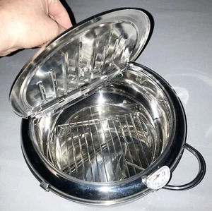 Stove Top Deep Fryer Flip Top Lid and Thermometer Stainless Steel 8" Diameter - Picture 1 of 9