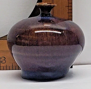 Vintage Small 3" Vase Ball Soliflore Design 20th Century Pottery Brown MCM - Picture 1 of 8