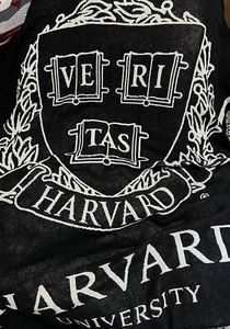 Harvard Woven Throw Fringed Black/White Blanket Veritas Seal 100% Cotton - Picture 1 of 8