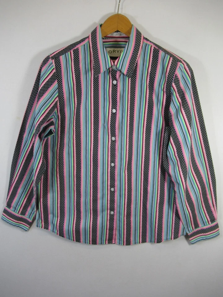 Camisa con botones Orvis sin arrugas para mujer 12 lunares a rayas manga larga algodón Foto 1 de 4