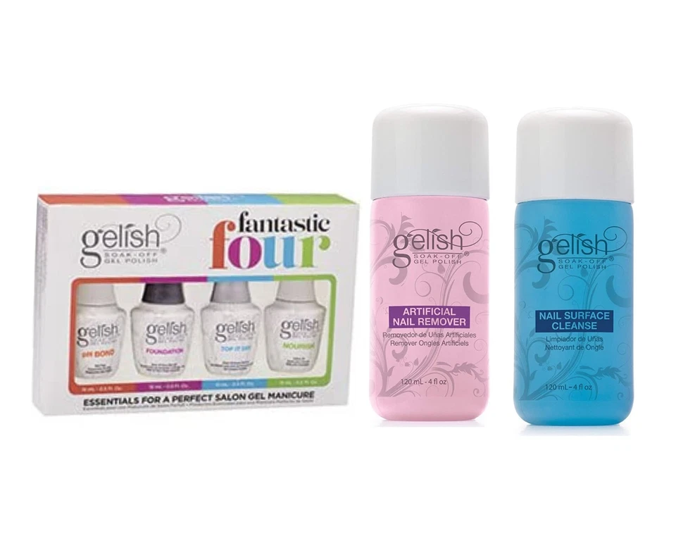 Gelish - Fantástico Kit de Esmalte de Uñas Cuatro con Limpiador y Removedor de Uñas Combo de 4oz Foto 1 de 1