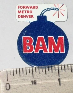 vintage "BAM" Forward Metro Denver Colorado LITHO TIN TAB BUTTON - Picture 1 of 5