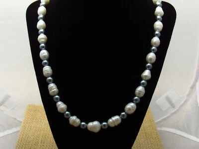 Nancy's OBX Necklace White Baroque Pearls and Light Gray Akoya 8mm round Pearls - Image 1 of 4