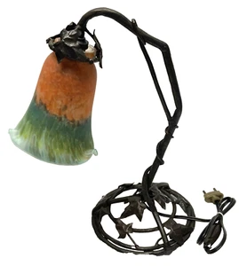 Ancienne LAMPE ART-DECO fer forgé tulipe pâte de verre 1930 - Imagen 1 de 7