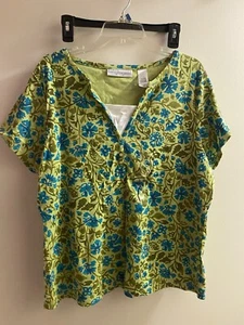 First Issue Women’s Shirt Size 3 3XL Bust 50” Green Blue Brown Print New - Picture 1 of 4