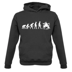 Evolution of Man Drummer - Kids Hoodie Drum Drumming Music Rock Kit Love - Picture 1 of 12