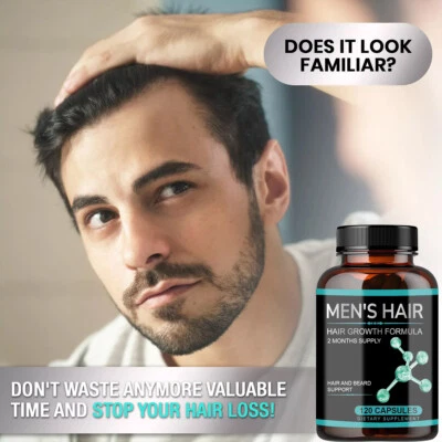 Hair Growth Vitamins For Men - Anti Hair Loss Pills. Regrow Hair & Beard.120caps - Image 1 of 4