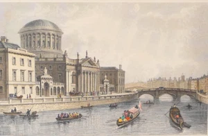 Hand Coloured Dublin Four Courts Print 1840s W.H. Bartlett Mounted - Picture 1 of 4