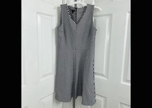 Talbots Women's Black White Stripe V-Neck Sleeveless A Line Dress, L - Picture 1 of 7
