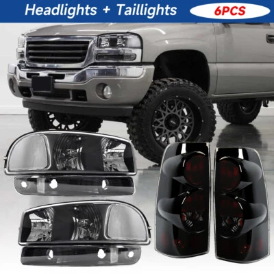 Headlight+Bumper Light+Tail Lights Black for 1999-2006 GMC Sierra 1500 2500 3500 - Image 1 of 4