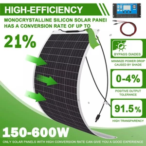 150-600W 12v Monocrystalline Solar Panel RV Camping Home Off Grid Caravan Boat - Picture 1 of 16