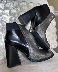 Jeffrey Campbell Black Square Toe Ankle Boots Silver Metallic Booties Sz 9.5 - Picture 1 of 16