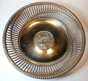 Brass Bowl Fish Round w Cut Outs 8.5" Spiral Reticulated Decorative - Picture 1 of 9