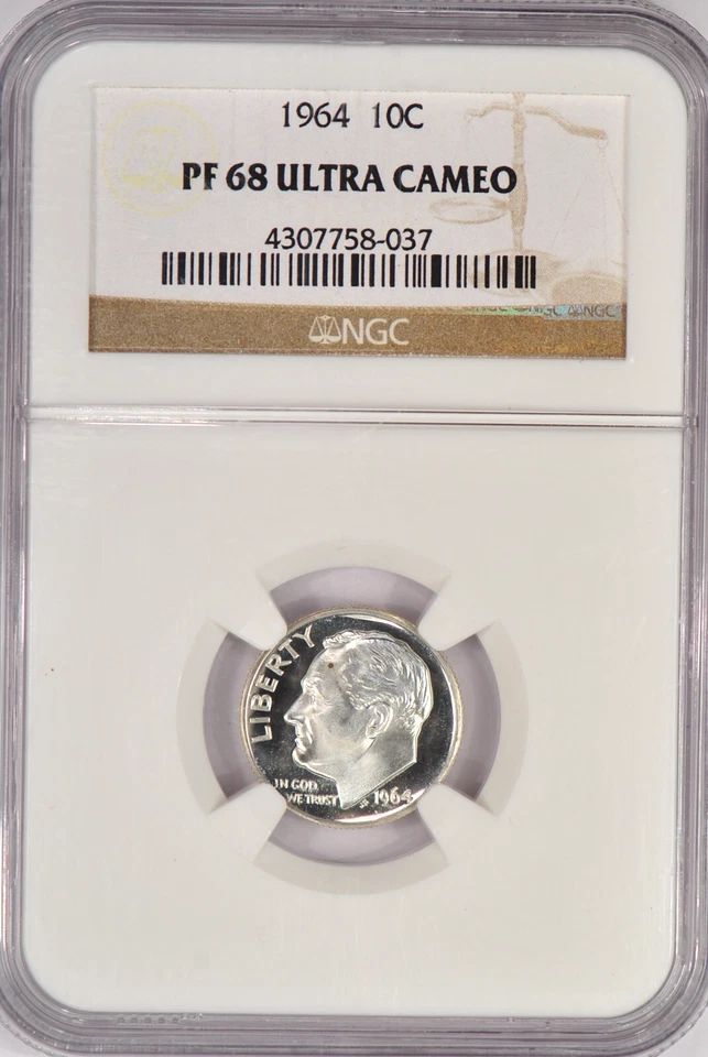 1964 Roosevelt Dime Proof NGC PF 68 ULTRA CAMEO PR68DCAM Old Holder Coin 10C - Image 1 of 2