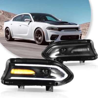VLAND Dual Beam LED DRL Headlights For Charger Dodge 2015-2022 Black Front Lamps - Image 1 of 4