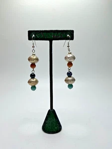 AM13. Southwestern Sterling Silver & Assorted Gemstone Round Dangle Earrings - Picture 1 of 9
