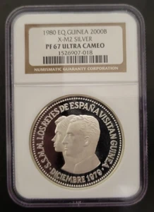 1980 Equatorial Guinea **ROYAL VISIT X-M2 SILVER**  2000B NGC PF 67 ULTRA CAMEO - Picture 1 of 2