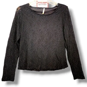 White Stag Black Floral Lace Top Blouse Women's Size S Nylon Long Sleeve Lined  - Picture 1 of 10