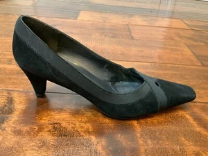 Stuart Weitzman Black Suede Square Toed Heels Pumps, Size 8.5 - Picture 1 of 9