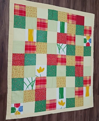 Handmade Quilt Coverlet 60 x 54 Cottage Core Farmhouse Grannycore Yellow - Image 1 of 4