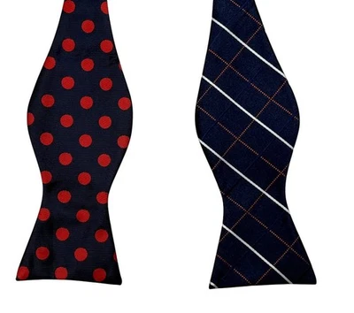 2件套Hisdern领结自领带可调节丝绸圆点格子手工制作 — 第 1/4 张图片