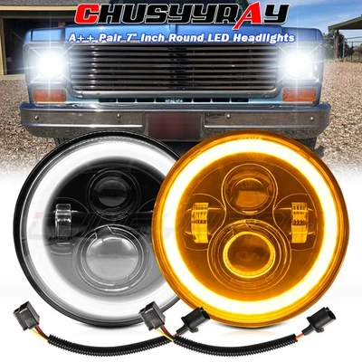 For GMC C15/C25 C35 1975-1978 Pair 7 Inch Round Headlights Hi/Lo Beam NEW - Image 1 of 4