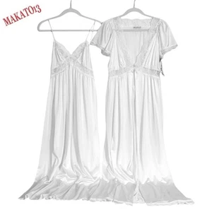 Miss Elaine MEDIUM White Peignoir Lace Robe & Slip 2 Pc Set Bridal 60s Vintage - Picture 1 of 11