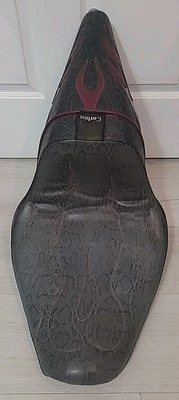 Corbin Motorcycle Seat - Harley Davidson Snake Skin Pattern w/ Flames - Red Gray - Image 1 of 4