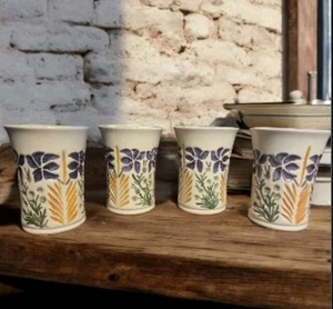 4 tazze da succo vintage in ceramica 4" viola verde floreale botanico 6 oz stile boho - Foto 1 di 8