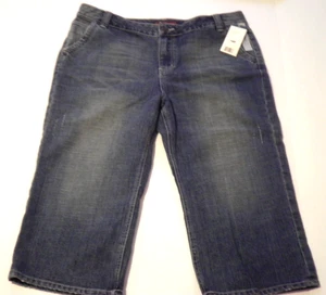 NWT Y2K Hillard & Hanson Womens Denim Capri 16P Stretch Monsoon Wash Distressed - Picture 1 of 16