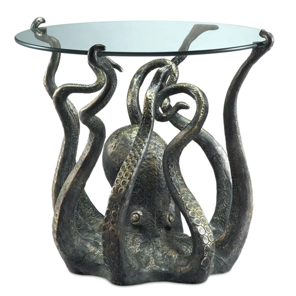 Incredible Cast Aluminum Octopus Glass Top End Table - Image 1 of 1