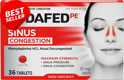 Tabletas de alivio de la congestión sinusal PE 10 mg fuerza máxima sin somnolencia 36 quilates Foto 1 de 4