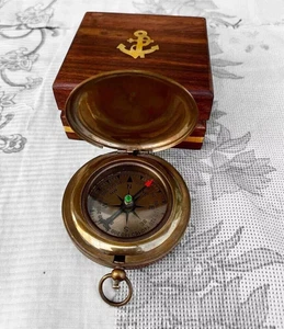 Antiker Messing Kompass Freimaurer Logo Vintage mit Box Maritim Kompass 3 Zoll - Bild 1 von 4