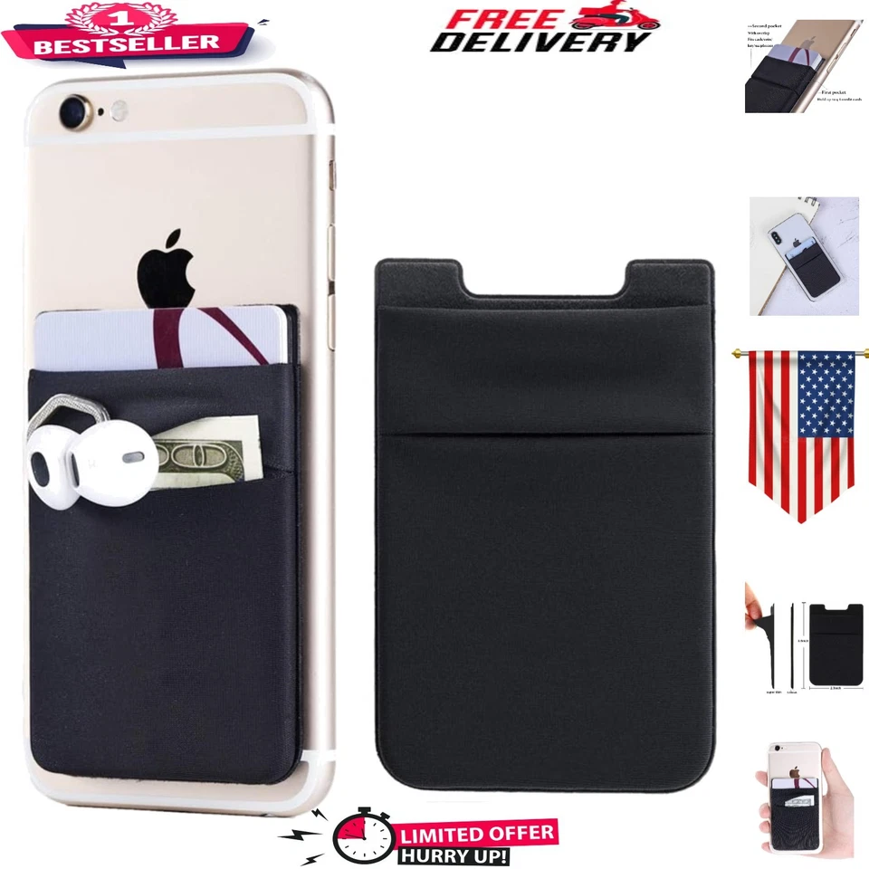 2-Pack  Adhesive Phone Wallet Sleeve - Stylish Card Holder for All Smartphones - Image 1 of 4