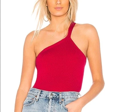 Nuevo con etiquetas Suéter Bailey 44 Para Mujer Natasha Un Hombro Acanalado Rojo Talla Mediana Foto 1 de 4