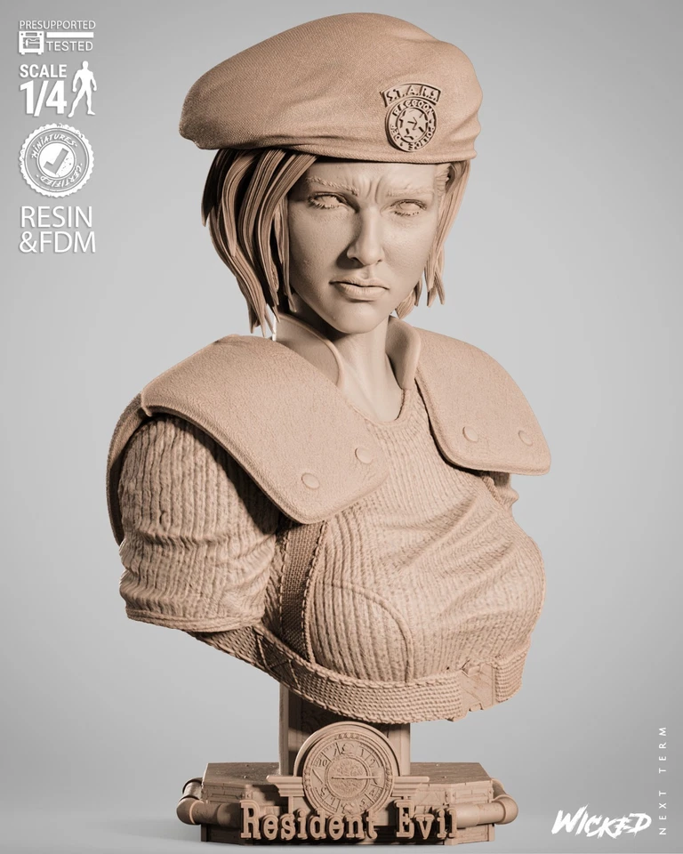 Busto de retrato impresso em 3D Fan Art Jill Resident Evil por Wicked3d - Imagem 1 de 4