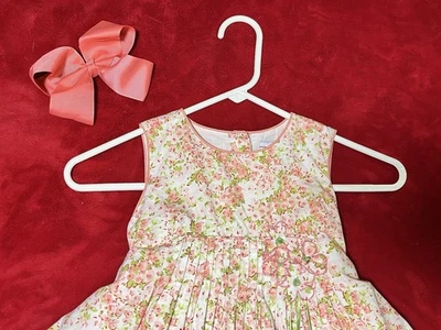 Polly & Friends Peach Floral Cotton Party Modest Dress Bow Lot Church Girl Sz 5 - Image 1 of 4