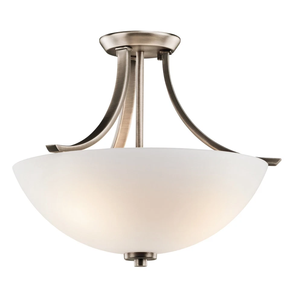 Kichler 3-Light Semi-Flush Mount Ceiling Light – Brushed 14" Tall x 17.25" Wide - Image 1 of 4